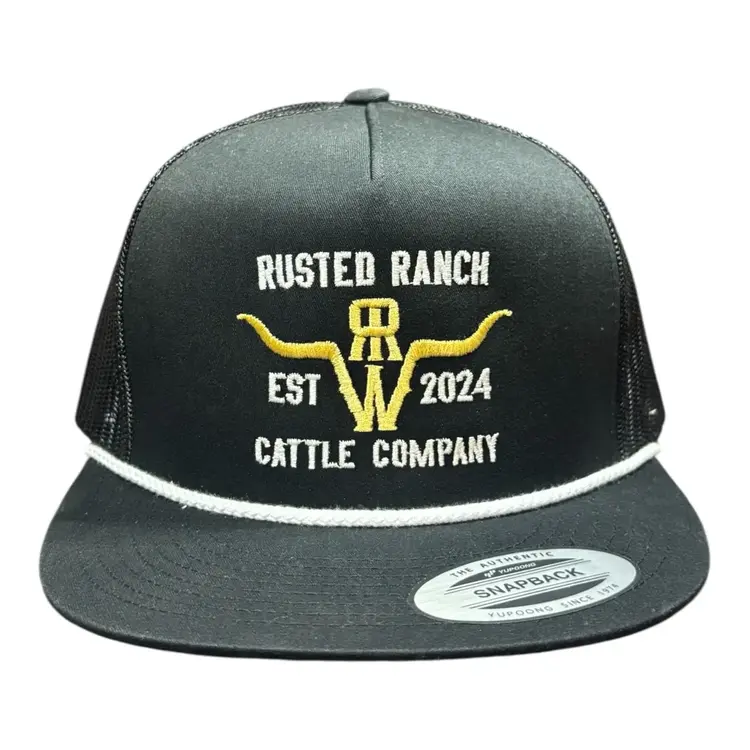 Rusted Ranch Wear Homestead Cattle Co Cap Black Gold White Rope