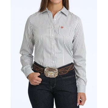 Cinch Tencel Teal Rust Stripe White Button Down