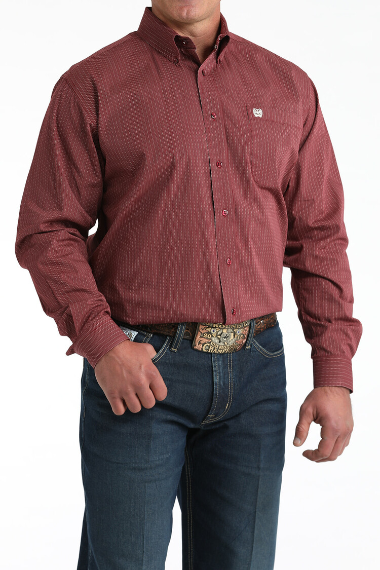 Cinch Burgundy White Stripe Button Down