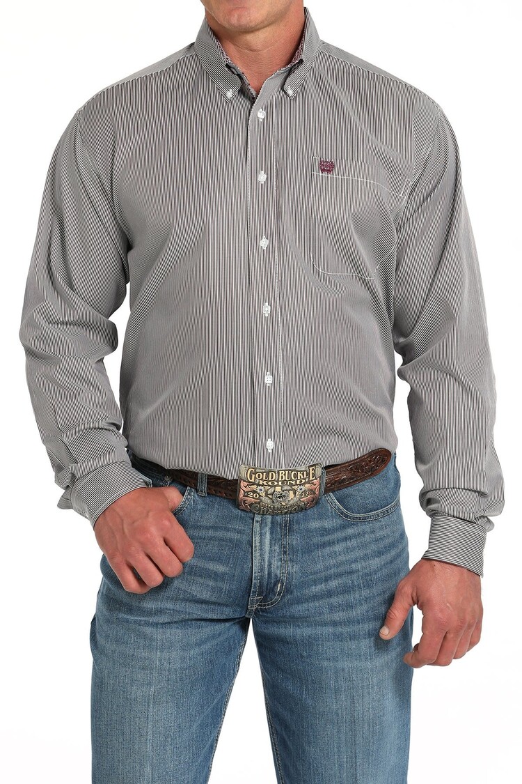Cinch Tencel Striped Button-Down Charcoal Burgundy