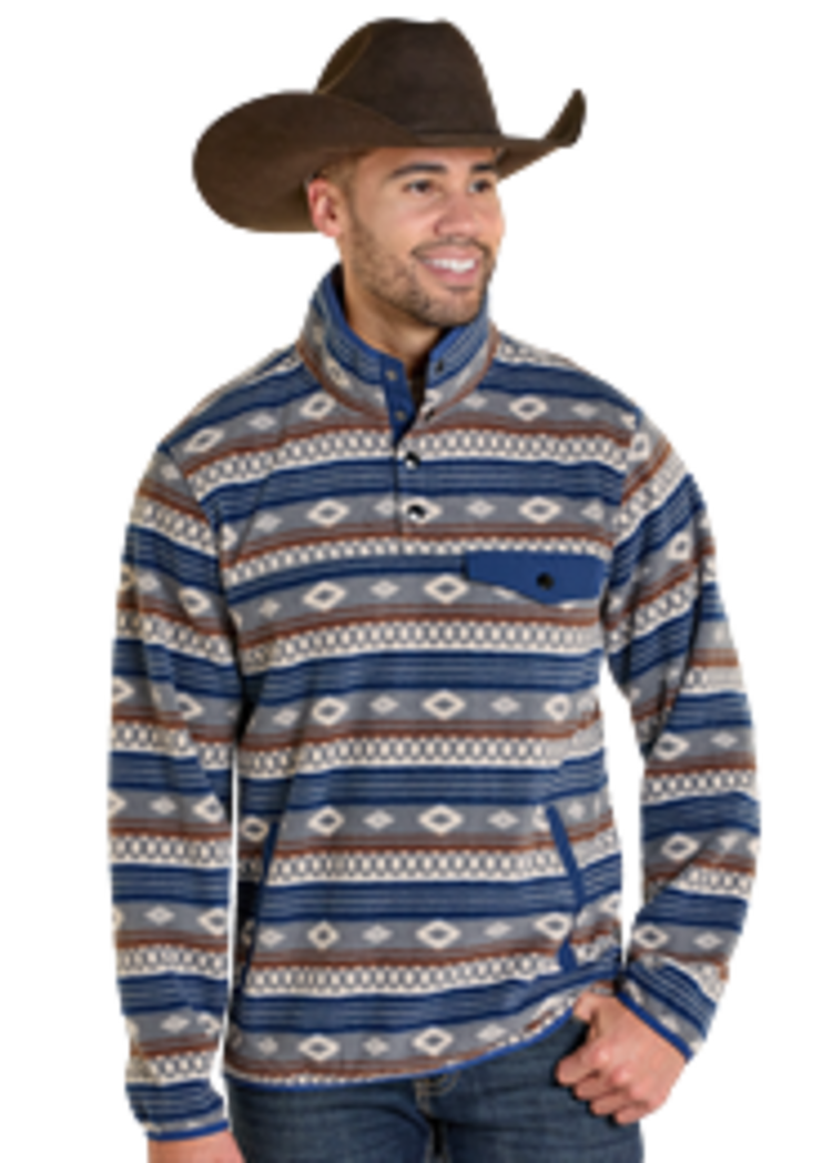 Rock & Roll Denim Aztec Fleece 1/4 Snap Pullover Grey