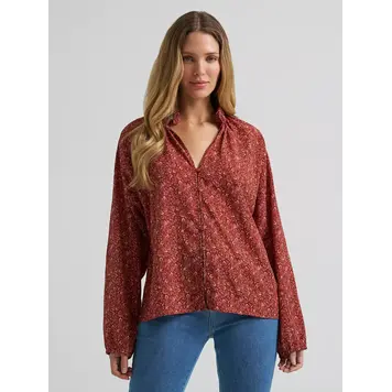 Wrangler Button Front Princess Blouse Burgundy
