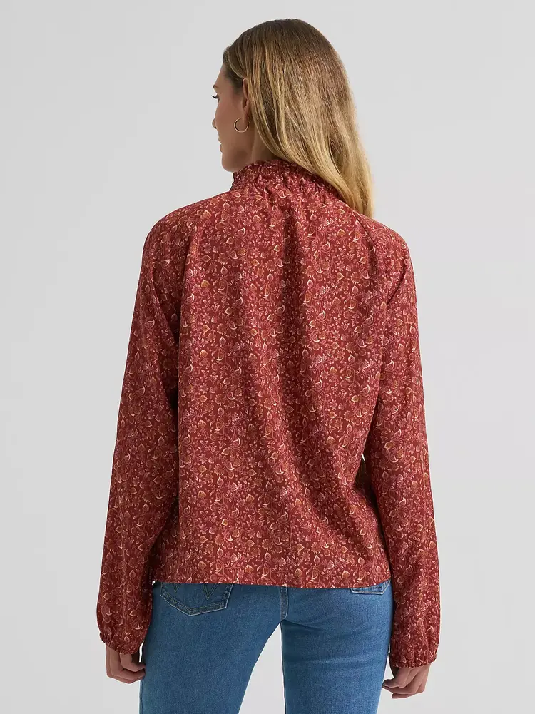 Wrangler Button Front Princess Blouse Burgundy
