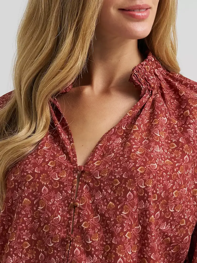 Wrangler Button Front Princess Blouse Burgundy
