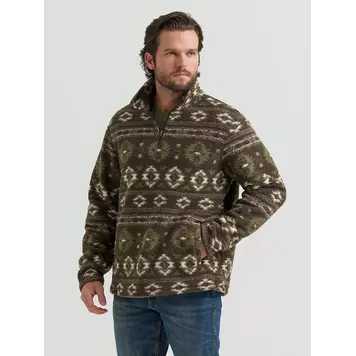 Wrangler Hay Away Sherpa Quarter Zip Pullover Black Olive