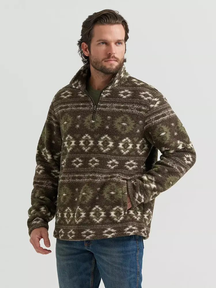 Wrangler Hay Away Sherpa Quarter Zip Pullover Black Olive