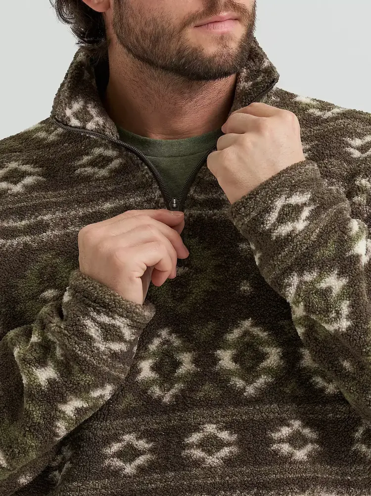 Wrangler Hay Away Sherpa Quarter Zip Pullover Black Olive