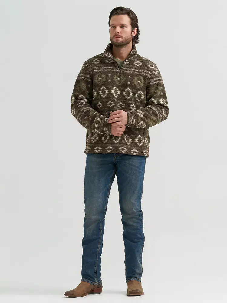 Wrangler Hay Away Sherpa Quarter Zip Pullover Black Olive