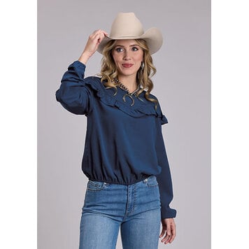 Roper Crepe Rounded V Neck Blouse Navy