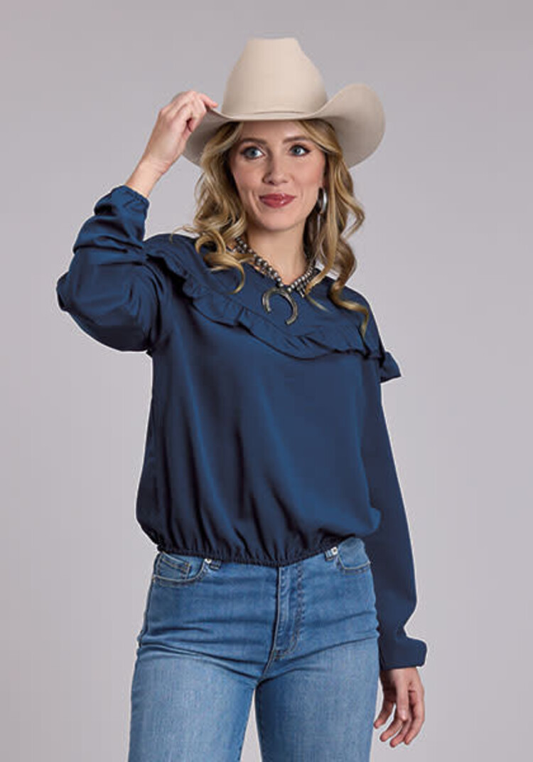 Roper Crepe Rounded V Neck Blouse Navy