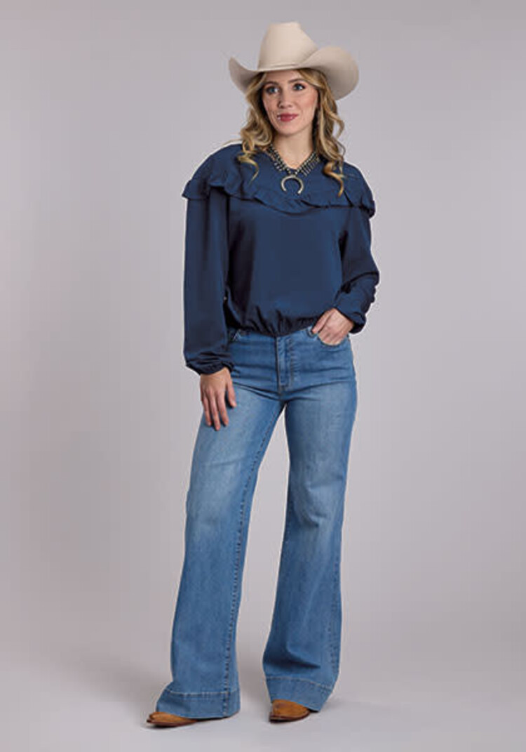 Roper Crepe Rounded V Neck Blouse Navy