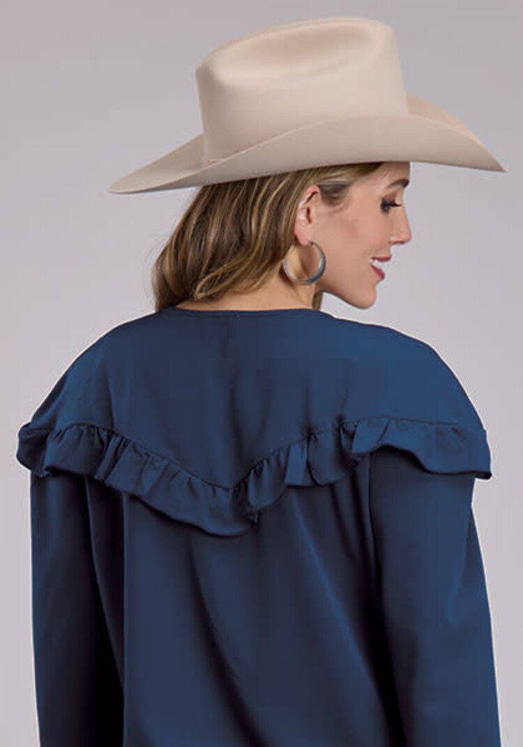 Roper Crepe Rounded V Neck Blouse Navy