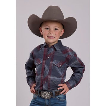 Roper Youth Plaid Snap Grey Wine