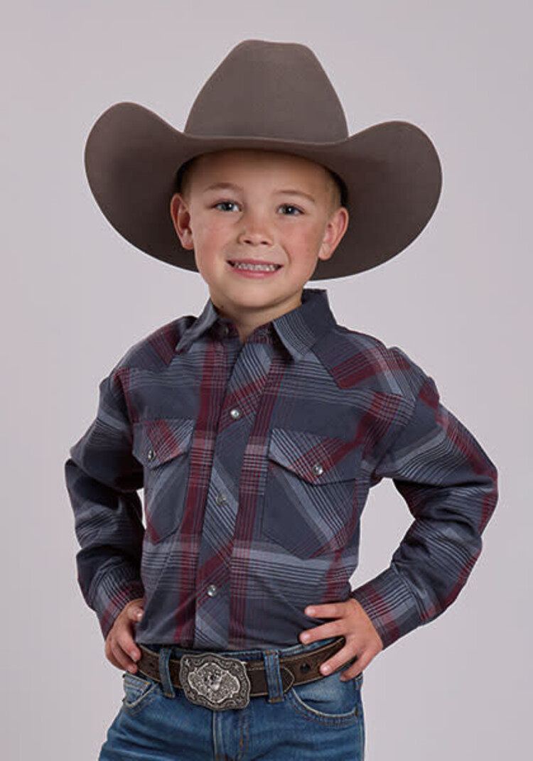 Roper Youth Plaid Snap Grey Wine
