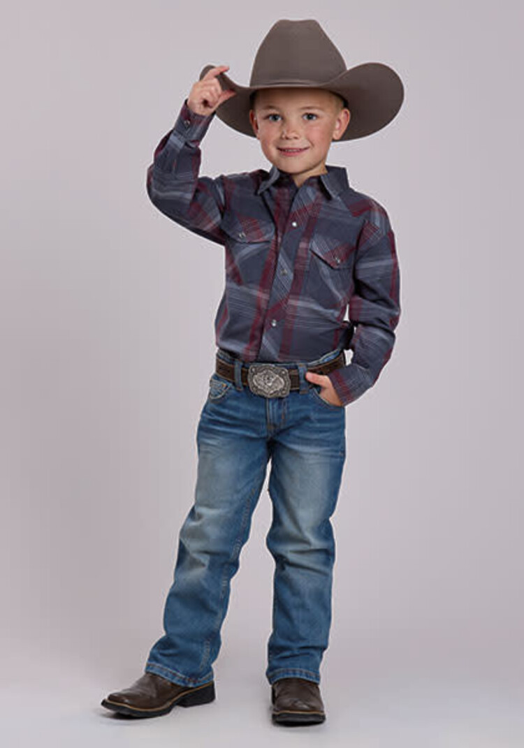 Roper Youth Plaid Snap Grey Wine