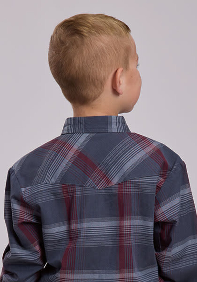 Roper Youth Plaid Snap Grey Wine