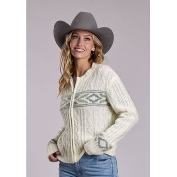 Stetson Wool Blend Zip Cable Sweater Cream