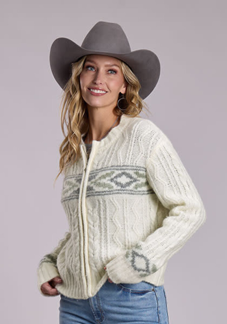 Stetson Wool Blend Zip Cable Sweater Cream