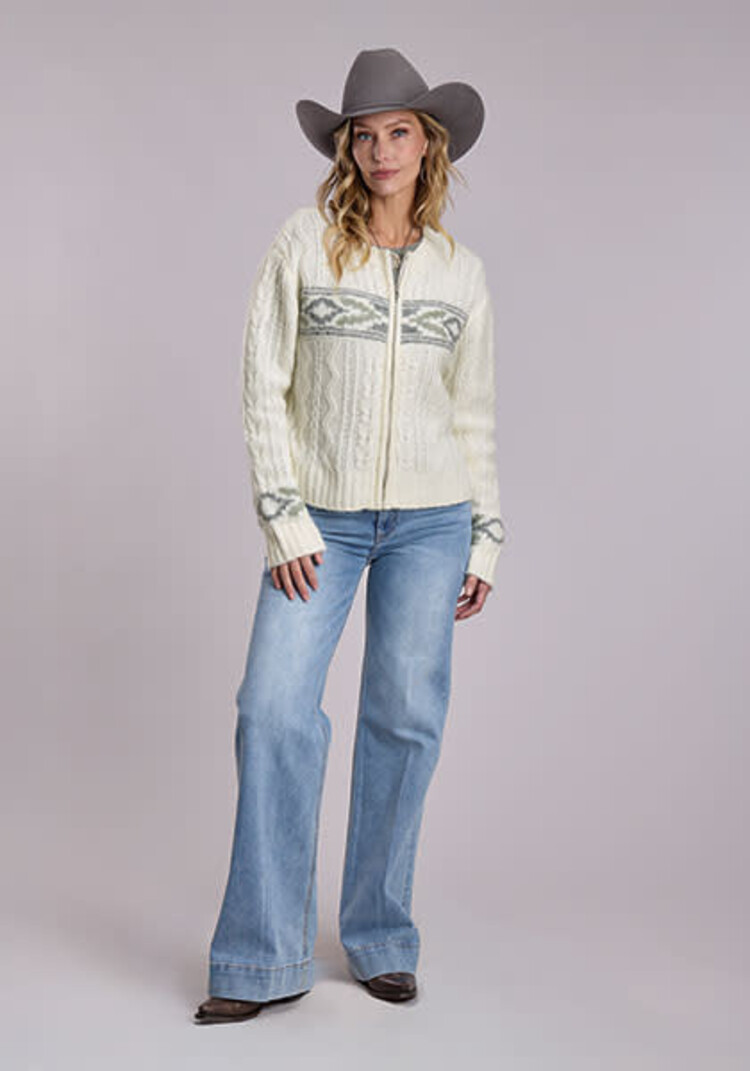 Stetson Wool Blend Zip Cable Sweater Cream