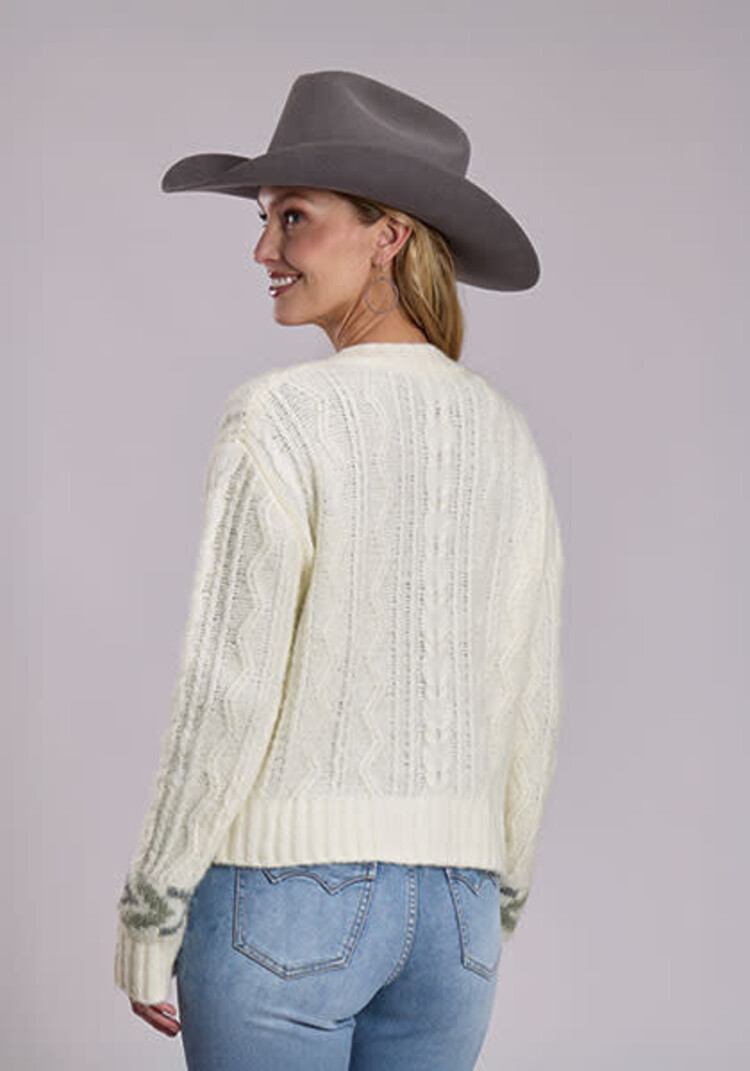Stetson Wool Blend Zip Cable Sweater Cream