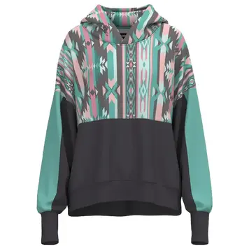 HOOey Casa Hoodie Charcoal Teal Aztec