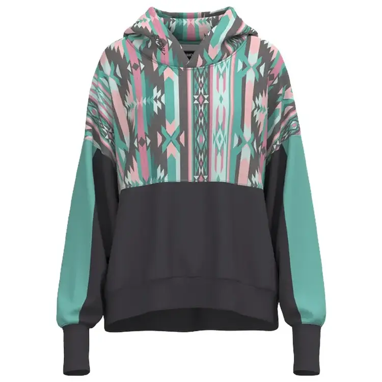 HOOey Casa Hoodie Charcoal Teal Aztec