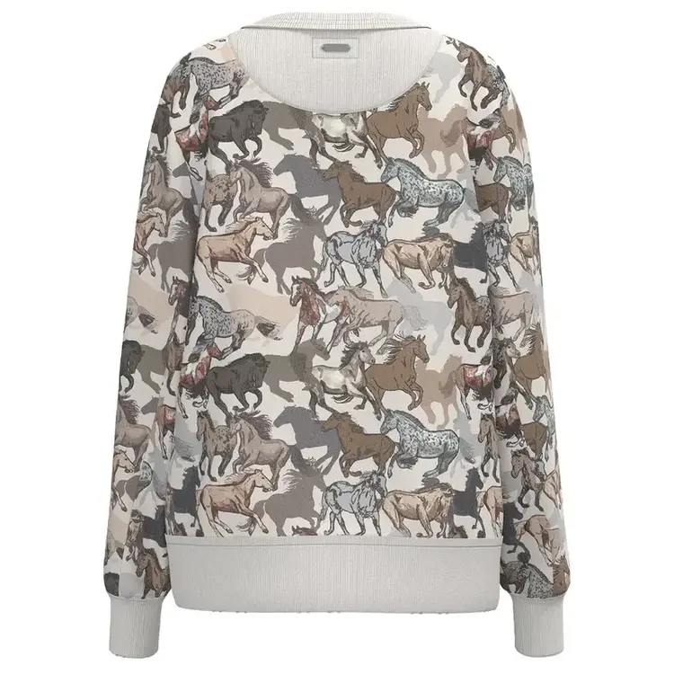 HOOey Youth Stallion Crew Pullover White Horse Print