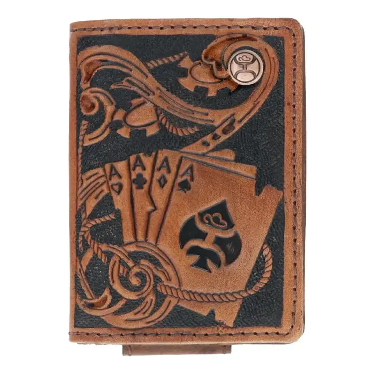 HOOey Gambler Bifold Money Clip Tan Card Embossed