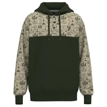 HOOey Jimmy Hoodie Dark Olive Cream Print
