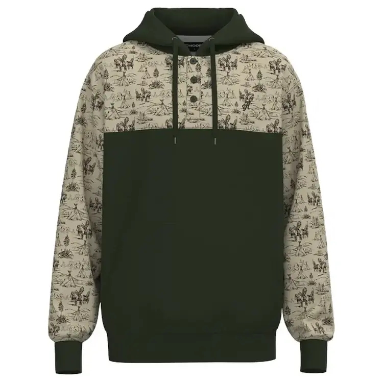 HOOey Jimmy Hoodie Dark Olive Cream Print