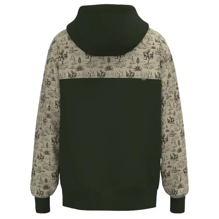 HOOey Jimmy Hoodie Dark Olive Cream Print