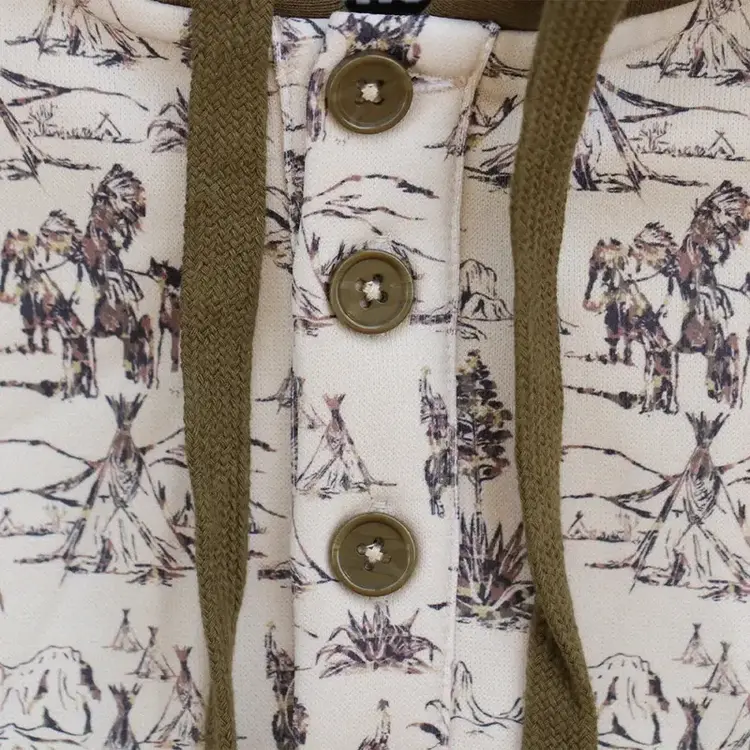 HOOey Jimmy Hoodie Dark Olive Cream Print