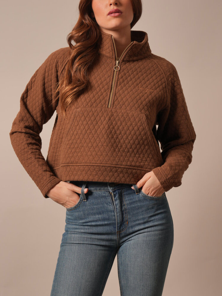 Kimes Ranch Rita Cropped Half Zip Dark Brown