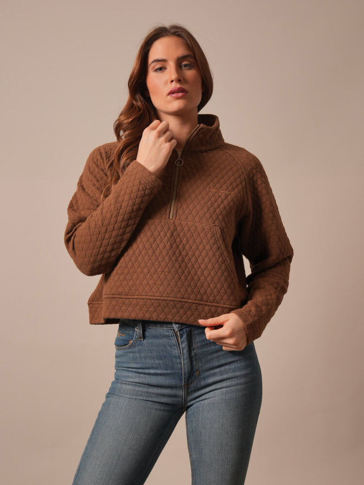 Kimes Ranch Rita Cropped Half Zip Dark Brown