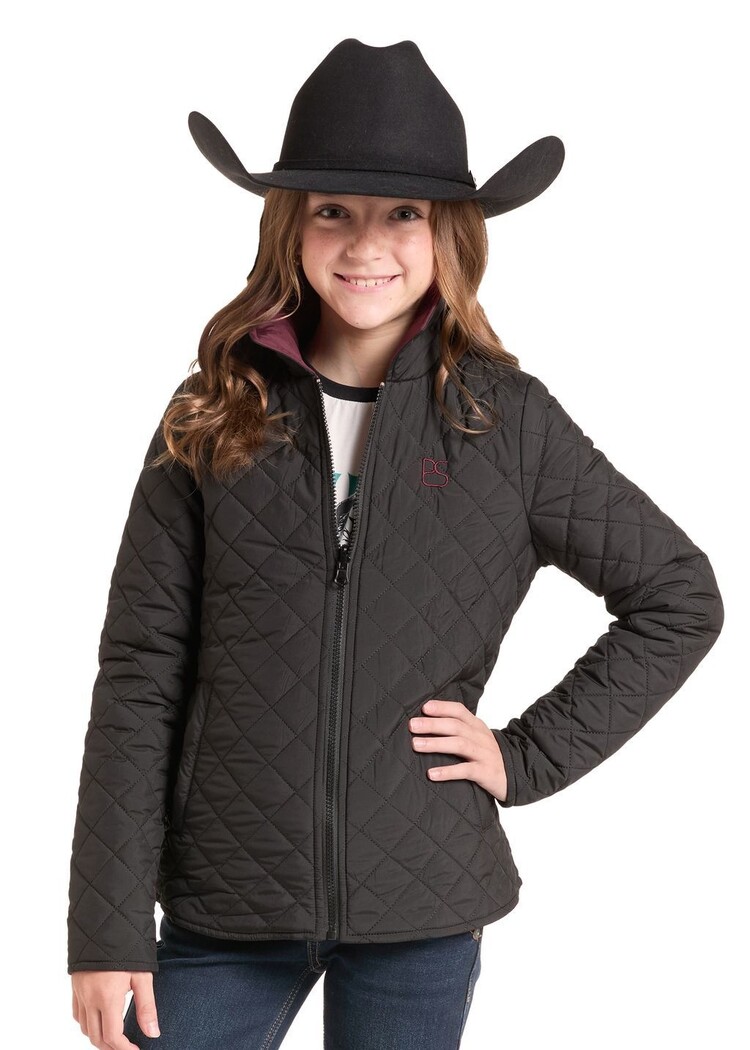 Powder River Youth Reversible Quilted Jacket Black Wine
