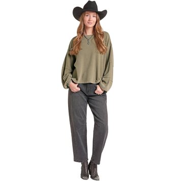Rock & Roll Denim Oversize Slouchy Rib Sweatshirt Olive