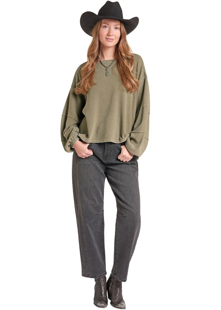 Rock & Roll Denim Oversize Slouchy Rib Sweatshirt Olive