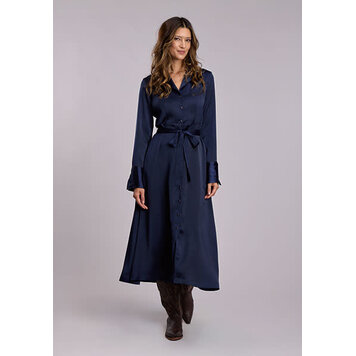 Stetson Poly Satin Button Down Dress Navy