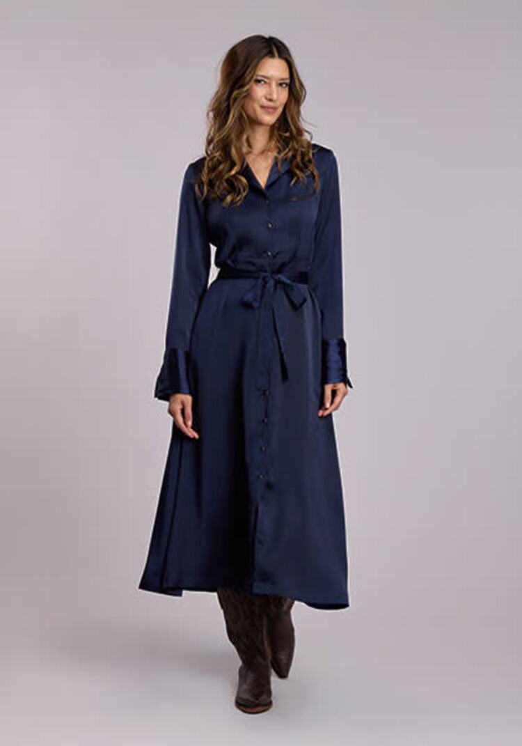 Stetson Poly Satin Button Down Dress Navy