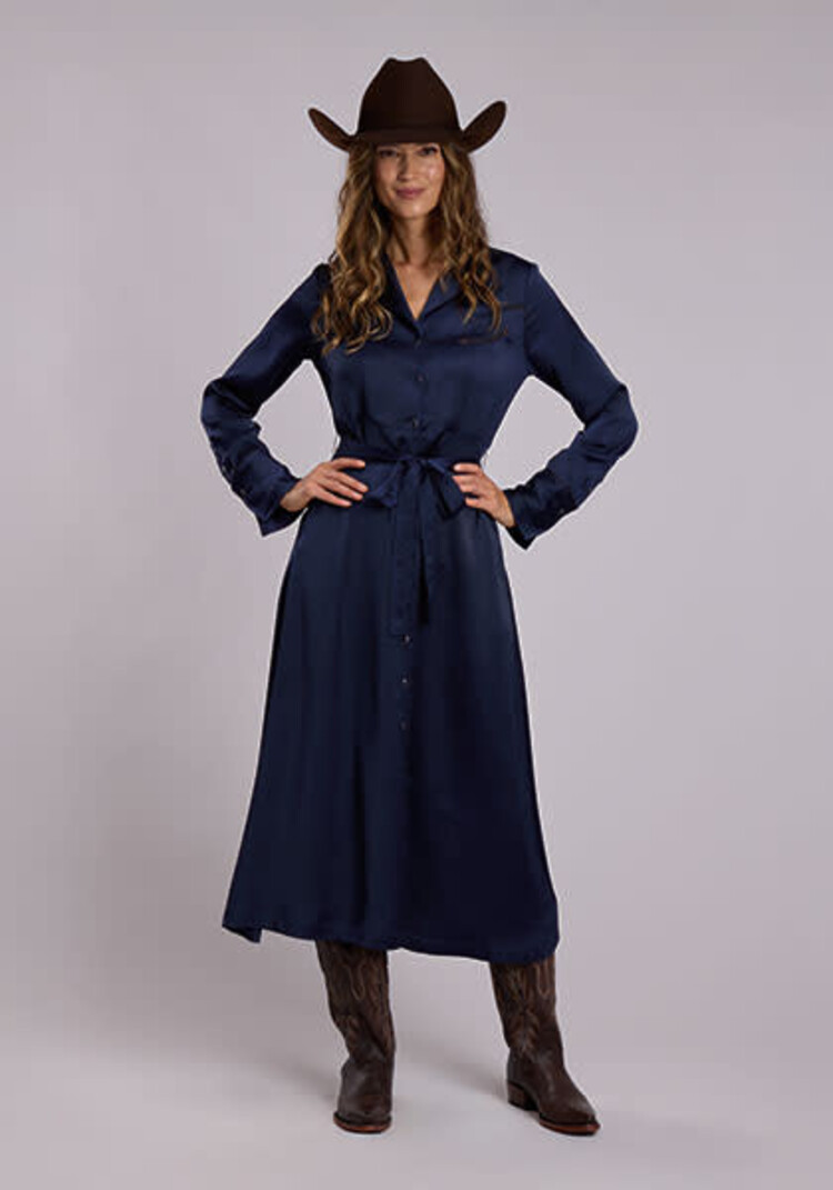 Stetson Poly Satin Button Down Dress Navy