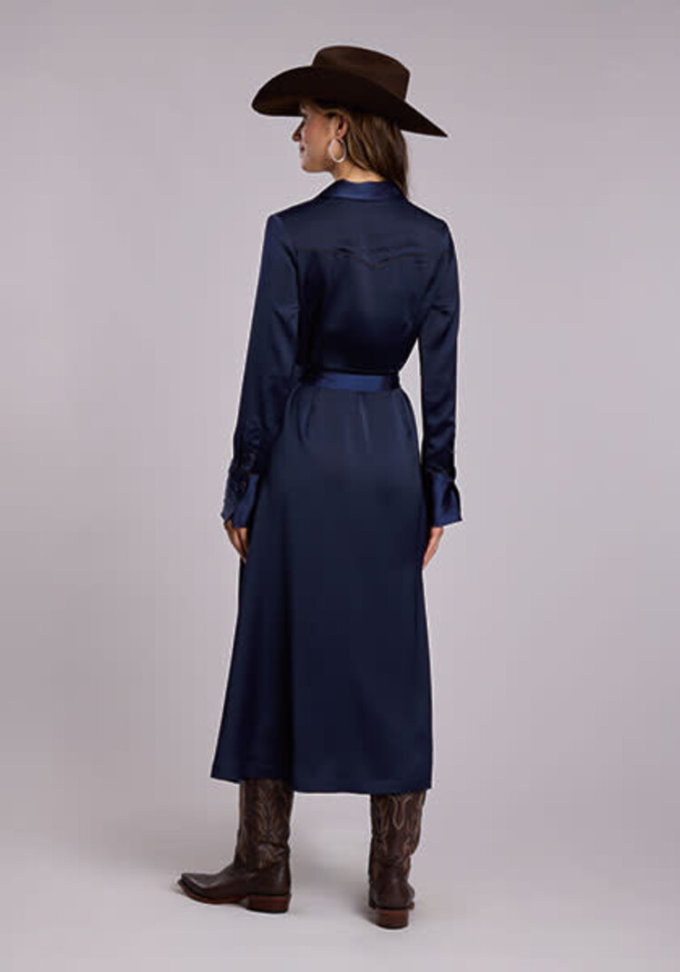 Stetson Poly Satin Button Down Dress Navy