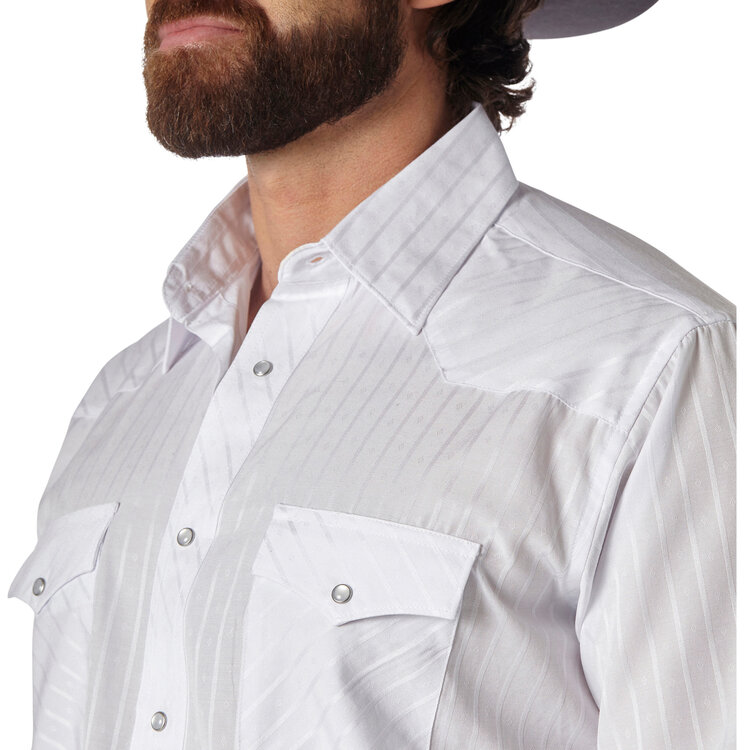 Wrangler Western Snap Dobby Stripe Shirt White