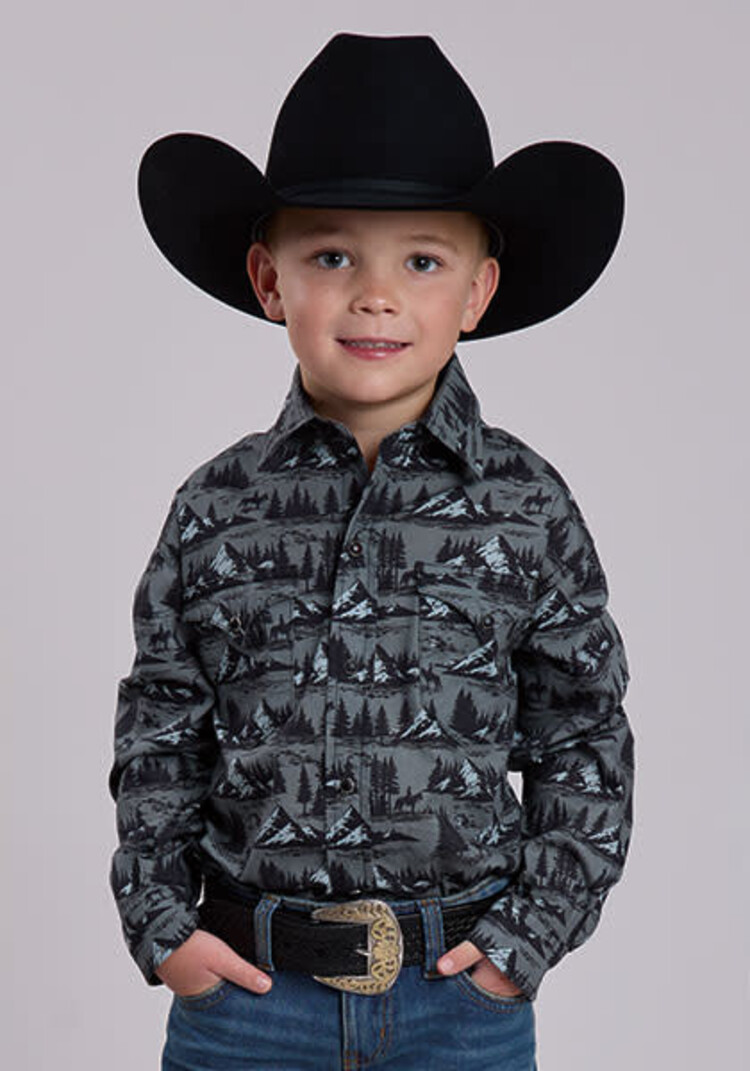 Roper Youth Mountain Rider Snap Grey Black