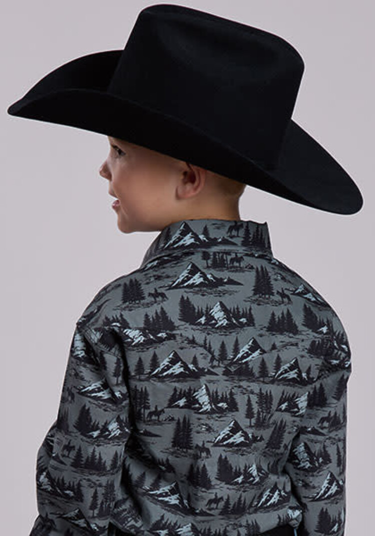 Roper Youth Mountain Rider Snap Grey Black