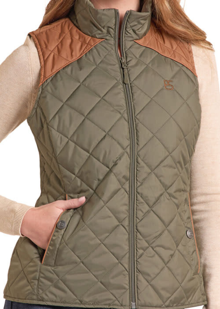 Panhandle Western Wear Two Tone Quilted Vest Olive