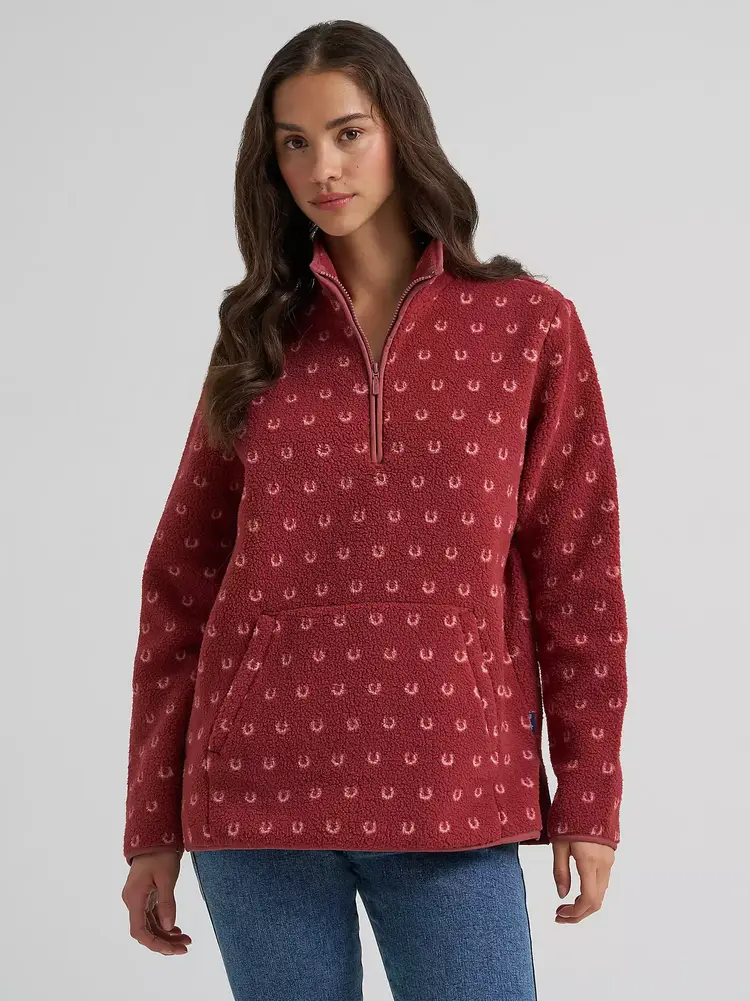 Wrangler High Plains Sherpa Zip Pullover Rose Horseshoe