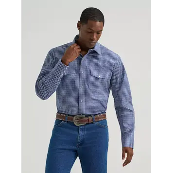 Wrangler Wrinkle Resist Plaid Snap Night Navy