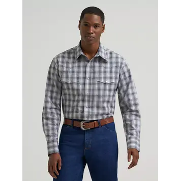 Wrangler Wrinkle Resist Plaid Snap Frontier Stone