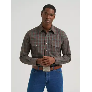 Wrangler Wrinkle Resist Plaid Snap Weathered Teal