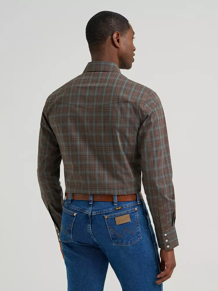 Wrangler Wrinkle Resist Plaid Snap Weathered Teal